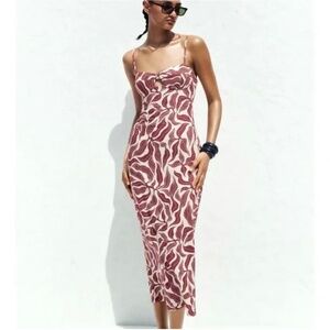 Zara Printed Rustic Linen Midi Dress – NWT – Perfect for Euro Summer Nights